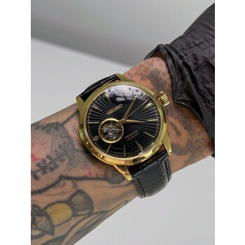Custom Seiko Mod • Black Gold Open Heart Cocktail Presage Automatic Watch •  40.5mm